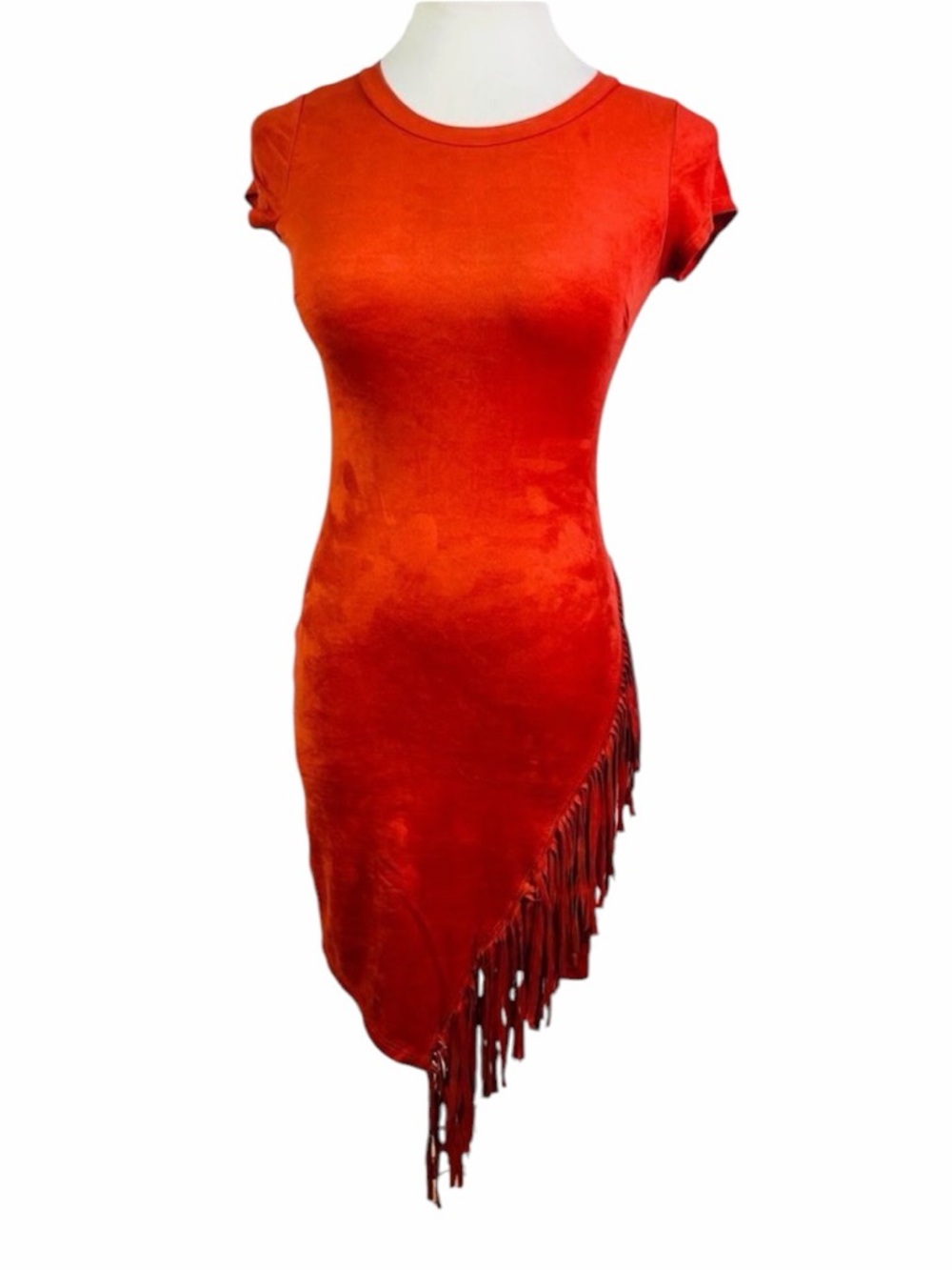 January 7 Burnt Orange Faux Suede Fringe Mini Dress - Size Small